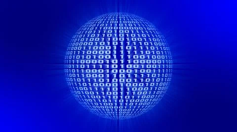 Sphere of binary code with shining reflections on blue background Stock Illustration