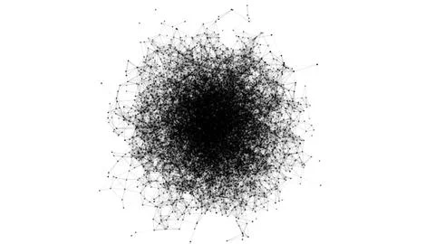 A sphere of black dots connected by 4k resembling a swarm of bees. Motion design Illustrazione stock