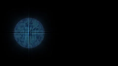 A sphere of black squares with blue light coming out at the edges . Abstract Stock Footage 270380892