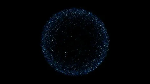 Sphere of blue and green particles floating in space on a black background Vídeo Stock 344791367