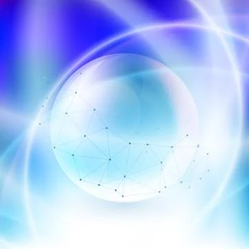 Sphere on blue background in rays of light. 스톡 일러스트