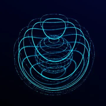 A sphere of blue color with sinuous lines of particles. Twisting glowing line Stock Illustration