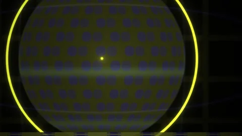 Sphere with Blue Dots and Yellow Glowing Ring in Abstract Dynamic Motion Se.. Stock Footage 343766884