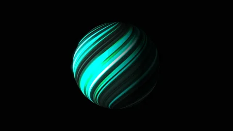 Sphere with bright glowing lines on black, 3d render background, computer Stock Footage 87943643