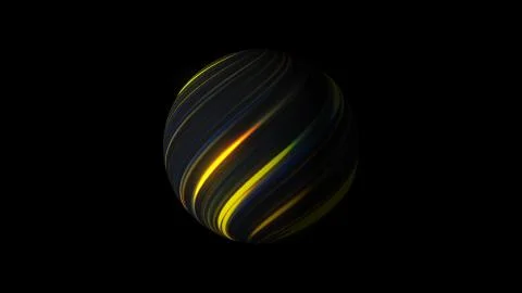 Sphere with bright glowing lines on black, 3d render background, computer Stock Illustration
