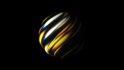 Sphere with bright glowing lines on black, 3d render background, computer Stock Illustration