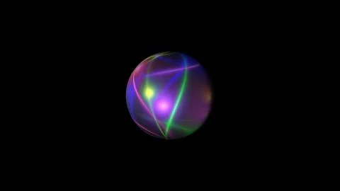Sphere with bright neon lines in black space, 3d rendering modern backdrop Illustrazione stock