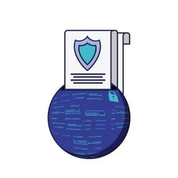 Sphere browser and document with shield Illustrazione stock