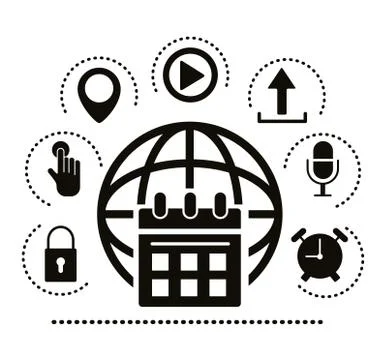 Sphere browser with interface set silhouette style icons Stock Illustration