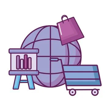 Sphere browser with shopping icons Stock Illustration