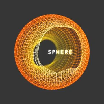 Sphere with connected lines and dots. Wireframe illustration. 3d grid design. Stock Illustration