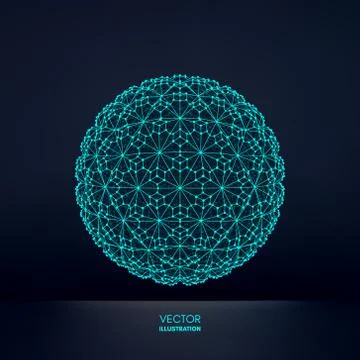 Sphere with connected lines. Global digital connections. 3d grid. Stock Illustration