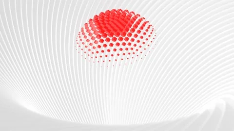 Sphere consisting of cubes red color rotates in the center of rotating spirals Stock Footage 170908347