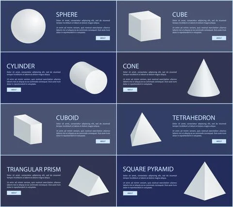 Sphere Cube Cylinder Cone Cuboid Tetrahedron Prism Stock Illustration