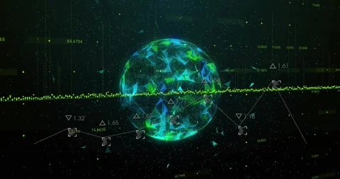 Sphere emerging from void starting rotating fragment cycling and node updating Video stock 326752908