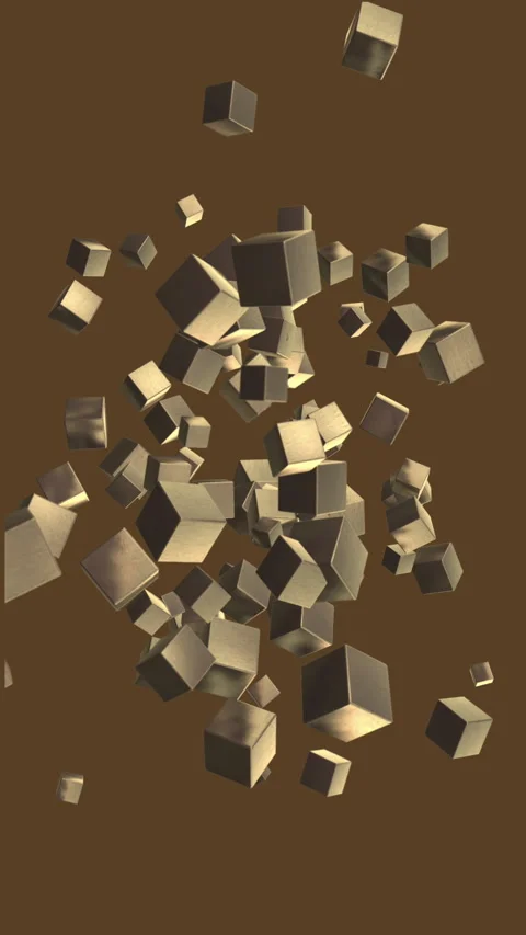 Sphere explodes in space in small dice on brown background Stock Footage 345637025