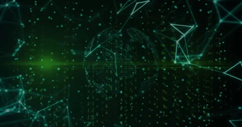 Sphere focusing causing code cascading network pulsing, globe rotating, Stock Footage 310972380