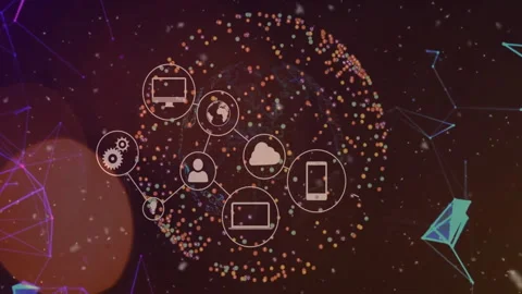 Sphere forming and cloud fading starting icons appearing, connecting and Stock Footage 312361305