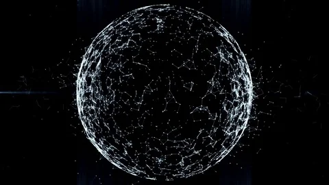 Sphere, globe and space in the form of a plexus. Abstract geometric background Stock Footage