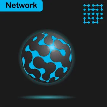 Sphere with glow and net on dark background Stock Illustration
