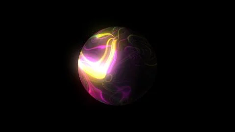 Sphere with glowing bright lines on black, 3d render background, computer イラスト素材