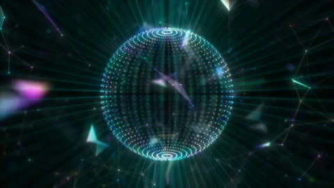 A sphere glowing from the inside rotates against a black background. A disk is a Stock Footage 121691190