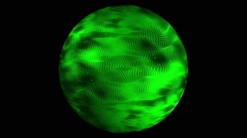 Sphere, green color, dense grid of dots, many, waves, sand, dust, particles Stock Footage 236088896