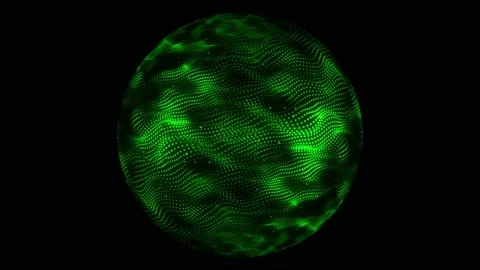 Sphere, green color, grid of dots, many, waves, sand, dust, particles, oncoming Stock Footage 236088897