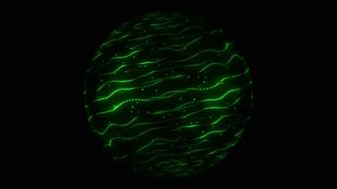 Sphere, green color, thin lines of dots, few, waves, sand, dust, particles Stock Footage 236088918