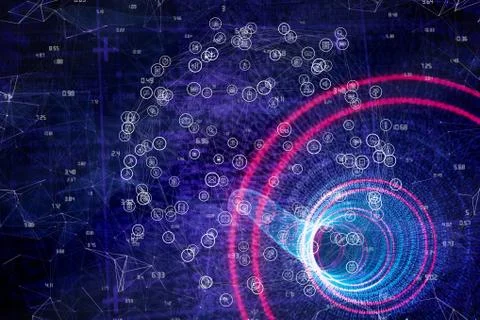 Sphere of icons against binary spiral with red glow イラスト素材