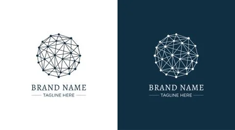 Sphere made from lines and dots logo on white and blue background. Stock Illustration