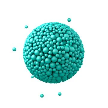 Sphere made of plastic beads, cyan bubbles, 3d render, isolated on white Stock Illustration