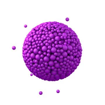 Sphere made of plastic beads, purple bubbles, 3d render, isolated on white Stock Illustration