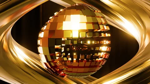 Sphere is made from small golden square cubes. Looped animation 動画素材 220506724