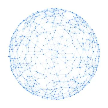 Sphere with network connection lines and dots isolated on white background in Illustrazione stock