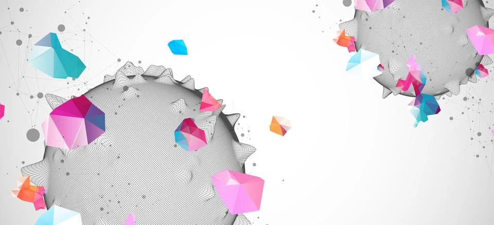 Sphere or virus theme with connected lines in technology style. Wireframe ill Stock Illustration