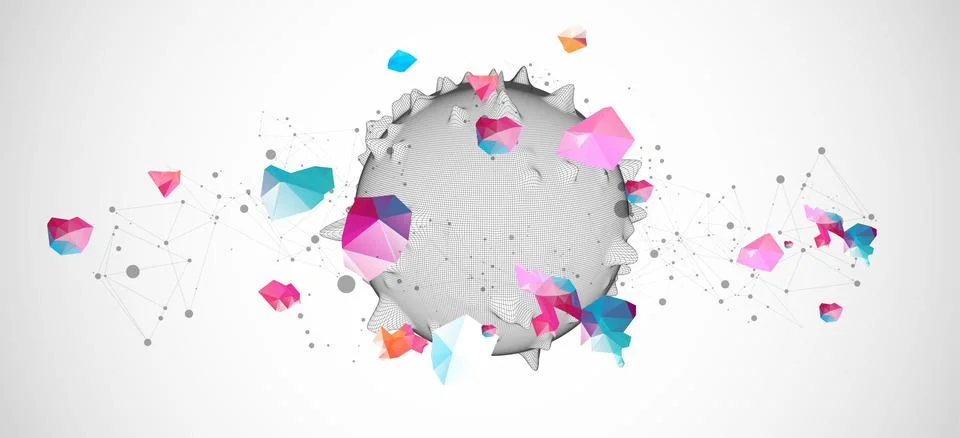 Sphere or virus theme with connected lines in technology style. Wireframe ill Stock Illustration