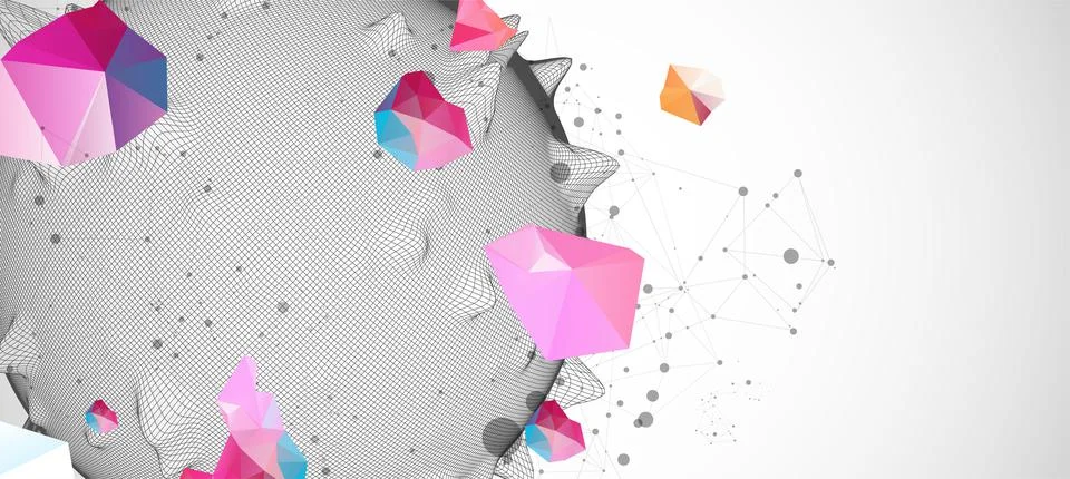 Sphere or virus theme with connected lines in technology style. Wireframe ill Stock Illustration