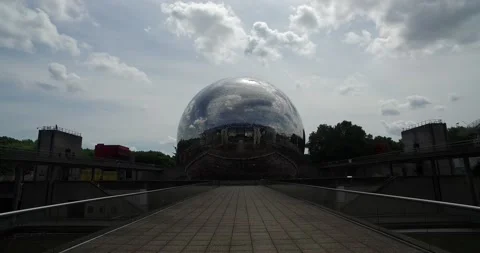 Sphere in the Parc de La Villette in Paris France. SF atmosphere stock footage Stock Footage 200400945