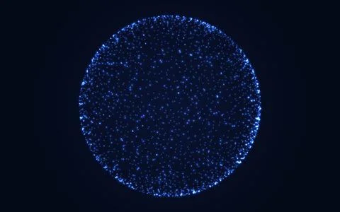 Sphere of particles. Glowing blue globe of dots on dark background. Futuris.. Illustrazione stock