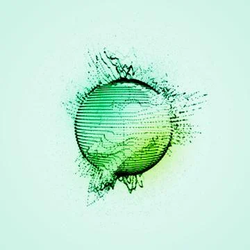 Sphere of particles, wireframe and splashes Stock Illustration