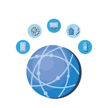 Sphere planet browser with set icons Illustrazione stock