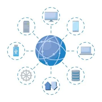 Sphere planet browser with set icons Stock Illustration