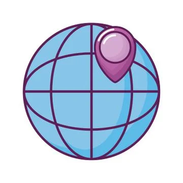 Sphere planet with pin location Illustrazione stock