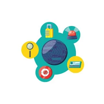 Sphere planet with security icons Illustrazione stock