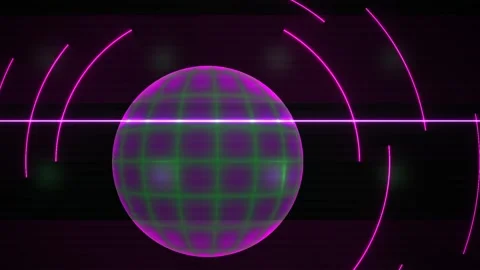 Sphere with Purple Grid and Neon Lines Synthwave 80s Retro Future Motion Loop Stock-Footage 343767130