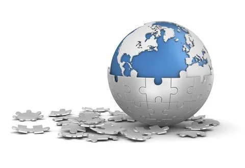 Sphere Puzzle and World Map, This is a computer generated and 3d rendered Stock Illustration