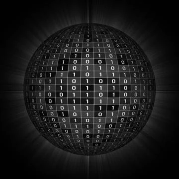 Sphere of random binary numbers isolated on black background Stock Illustration