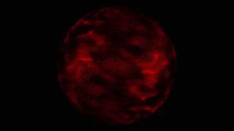 Sphere, red color, grid of dots, many, waves, sand, dust, particles, oncoming Stock Footage 236088887