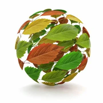Sphere from red, green and yellow leaf Illustrazione stock
